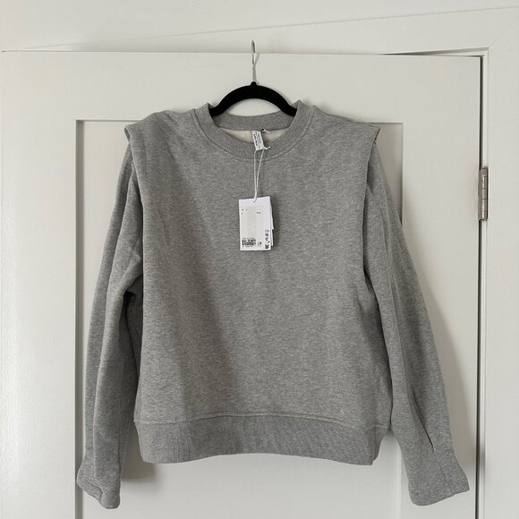NWT & OTHER STORIES Fitted Pleated-Shoulder Sweatshirt in Grey Melange | Size M - Picture 3 of 3